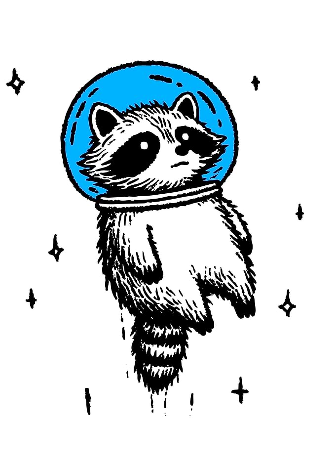 Raccoon Astronaut in Space Illustration