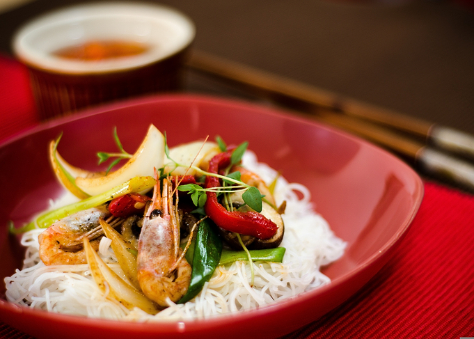 Shrimp and Noodle Dish Presentation