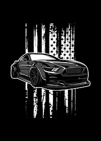 Black Mustang with American Flag Backdrop