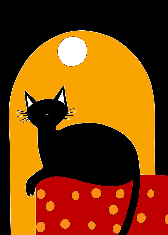 Black Cat Silhouette with Moon