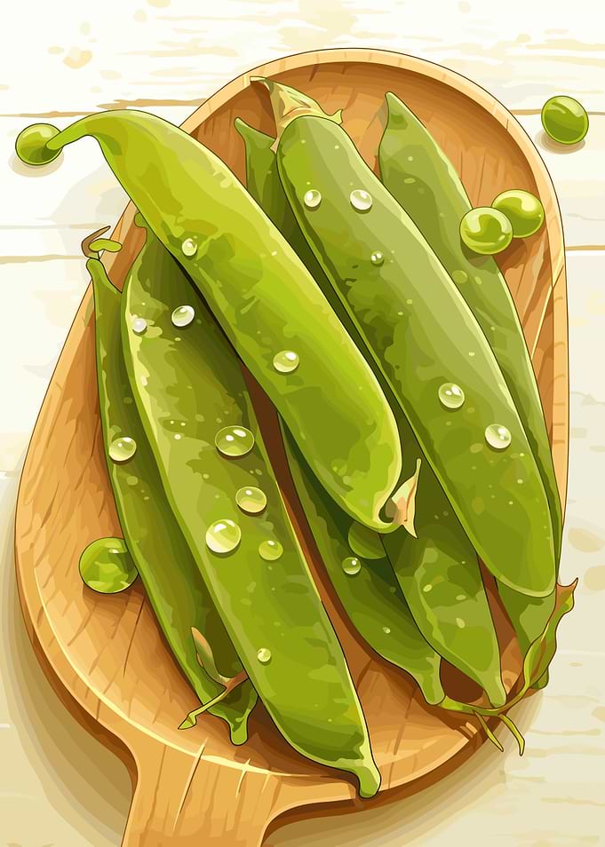Fresh Green Peas on Wooden Board