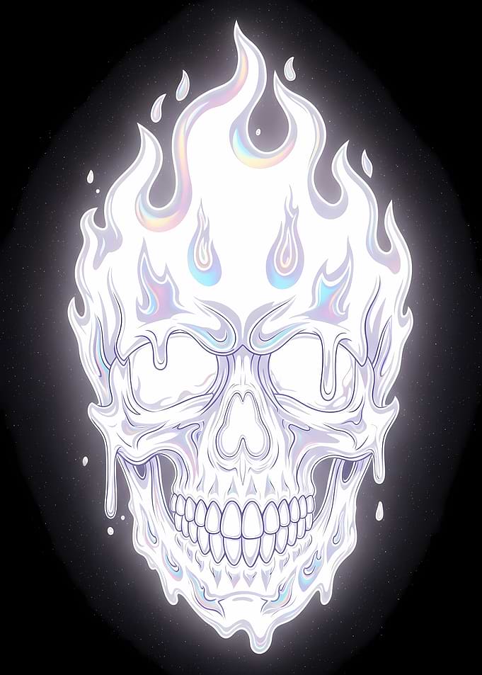 Iridescent Skull with Flames