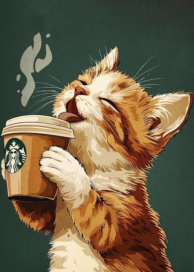 Cat with Starbucks Coffee
