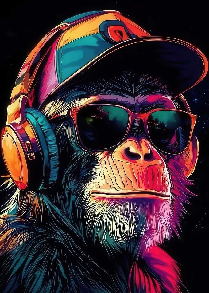 Cool Monkey with Headphones and Sunglasses