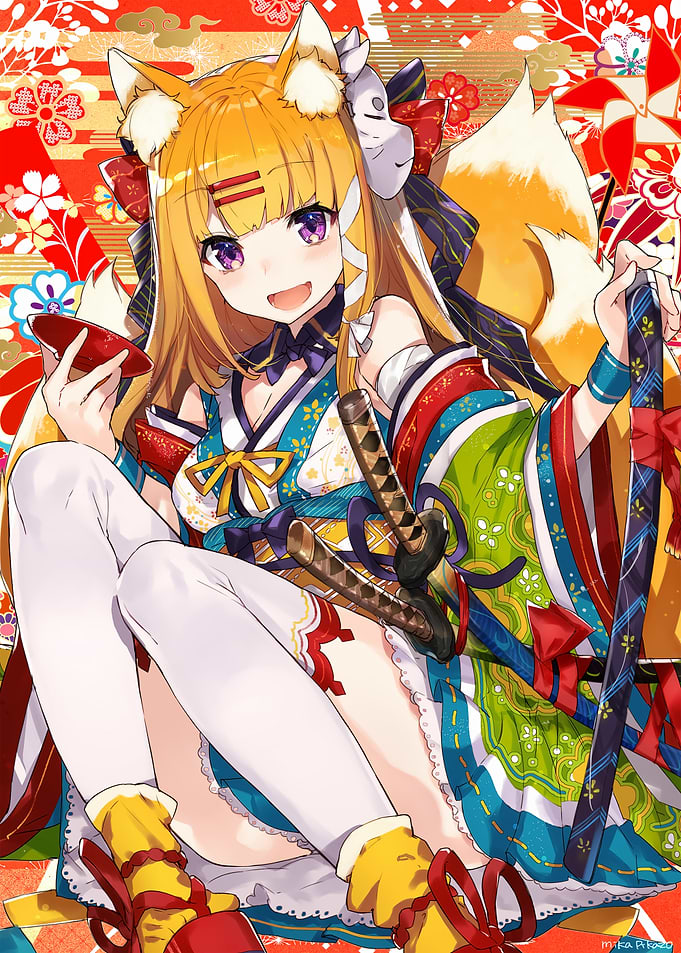Anime Girl with Fox Ears and Kimono