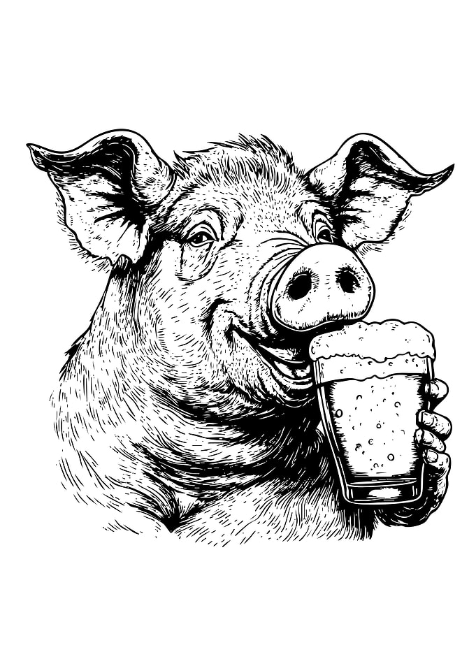 Pig with Beer Glass Illustration