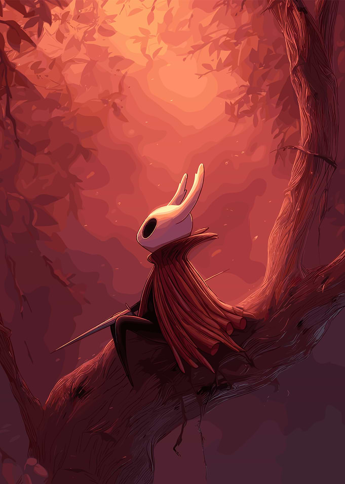 Hollow Knight on a tree branch