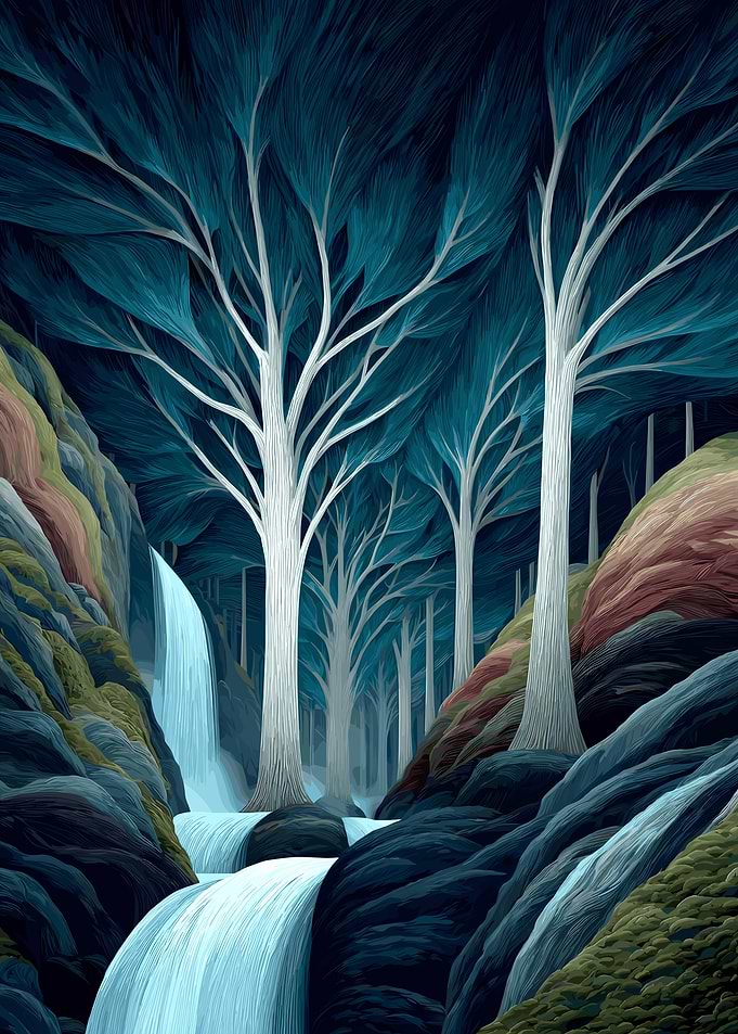 Enchanted Forest Waterfall Landscape