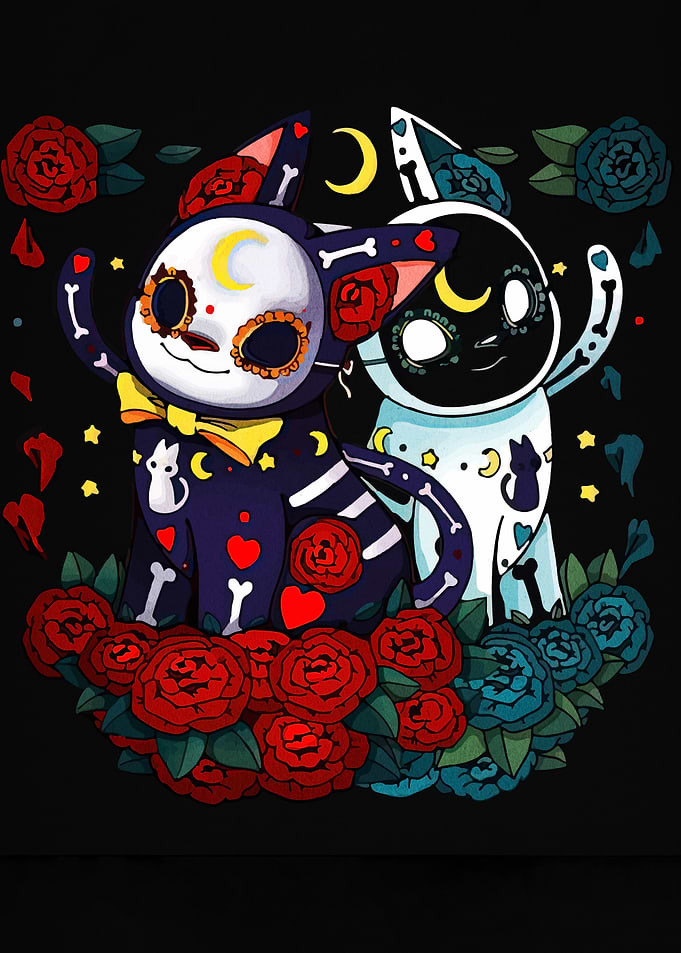 Day of the Dead Cats Illustration