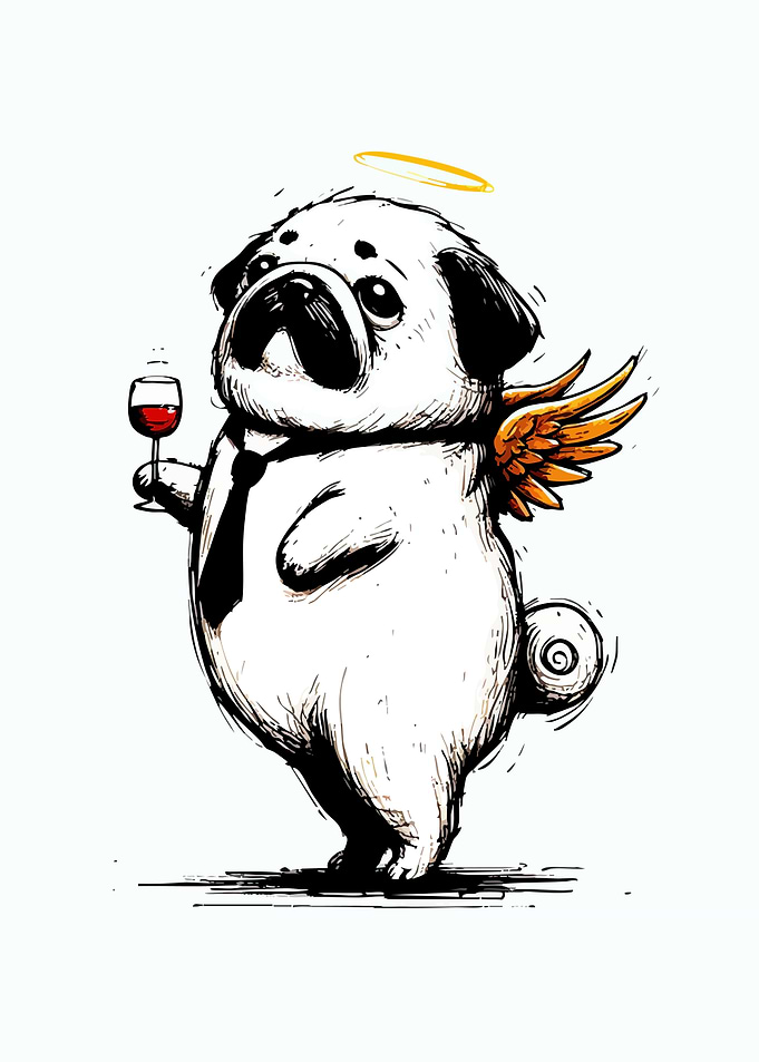 Angel Pug with Wine