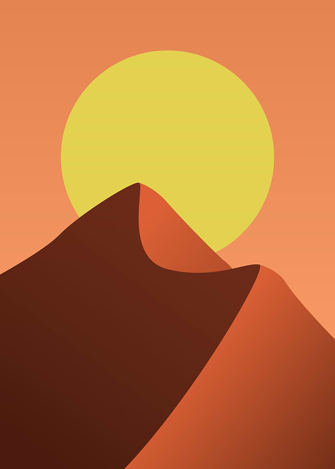 Minimalist Desert Landscape with Sun