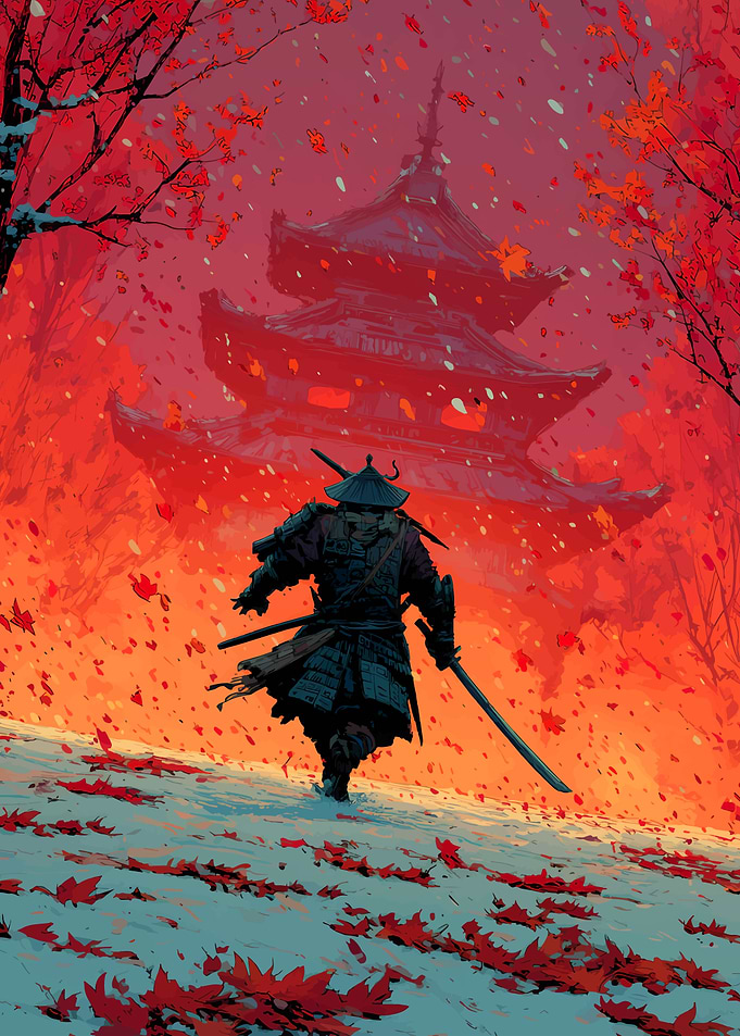 Samurai in Autumn Landscape