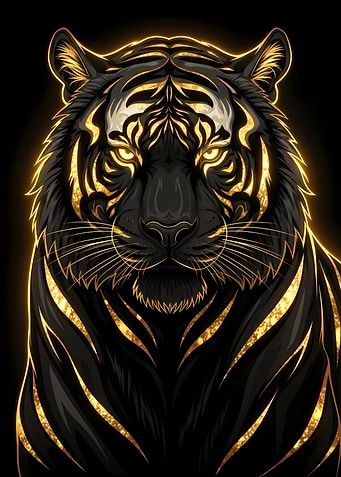 Golden Tiger Portrait on Black Background