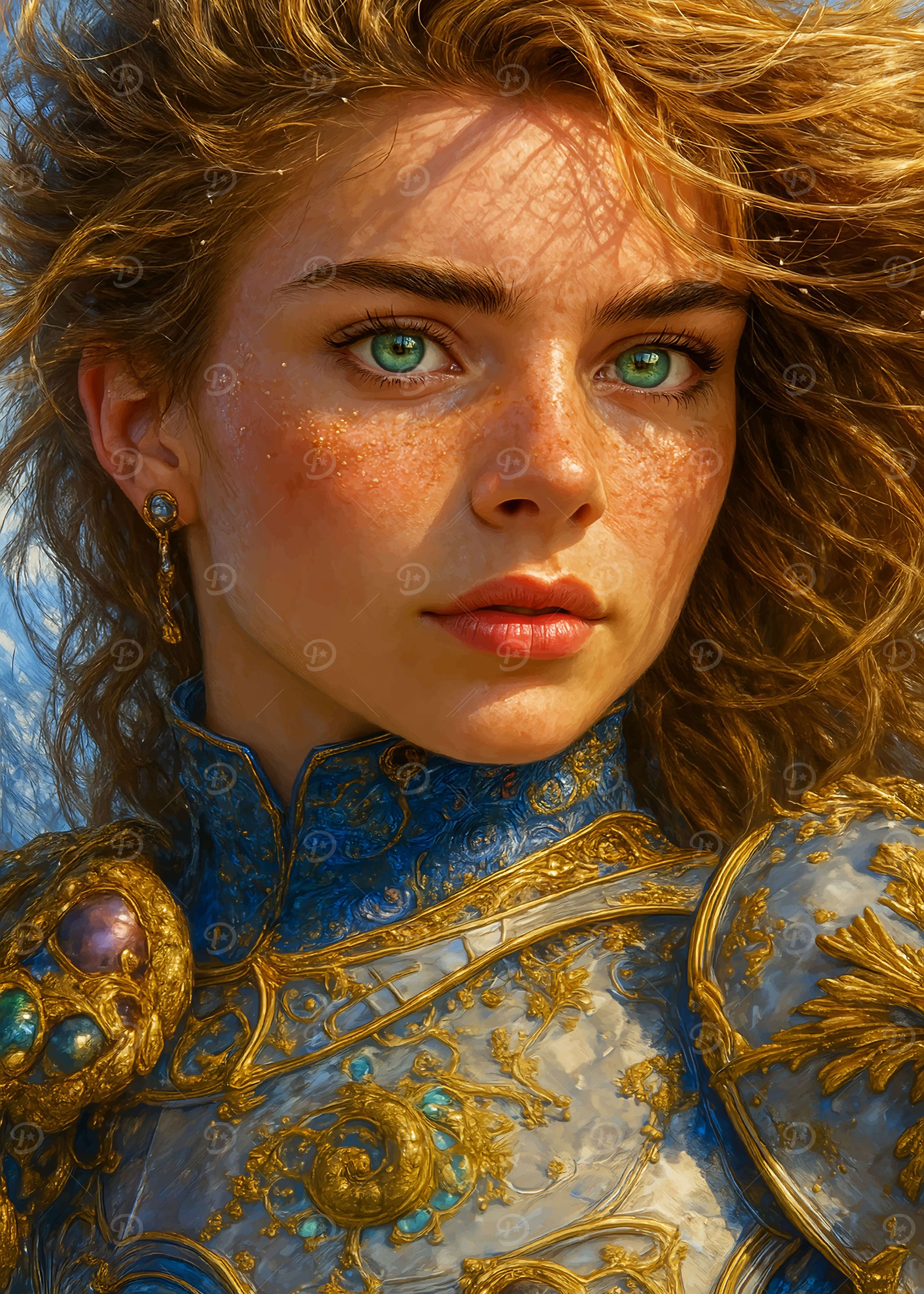 Female Warrior Portrait with Golden Armor