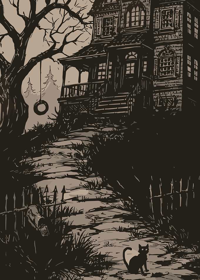 Haunted House with Black Cat