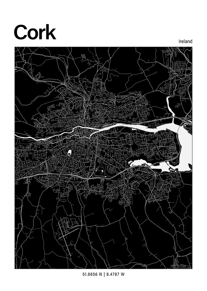 Cork Black and White Map
