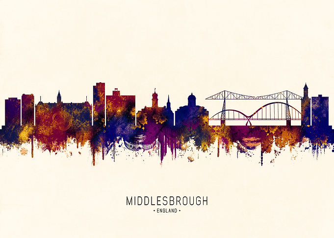 Middlesbrough England Skyline Watercolor Silhouette