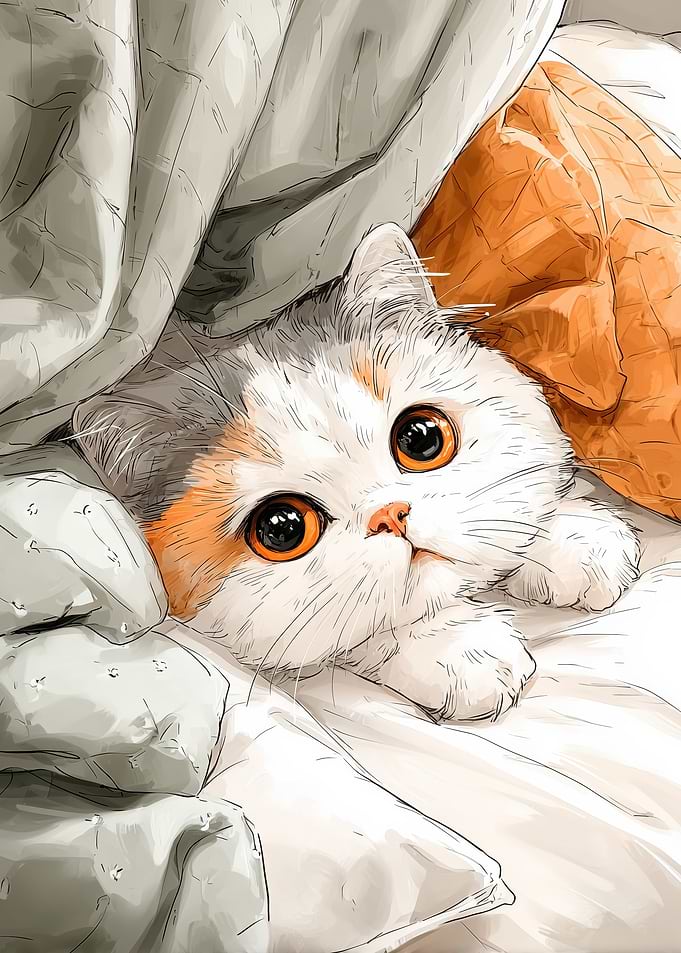 Cute Cat Under Blanket Illustration