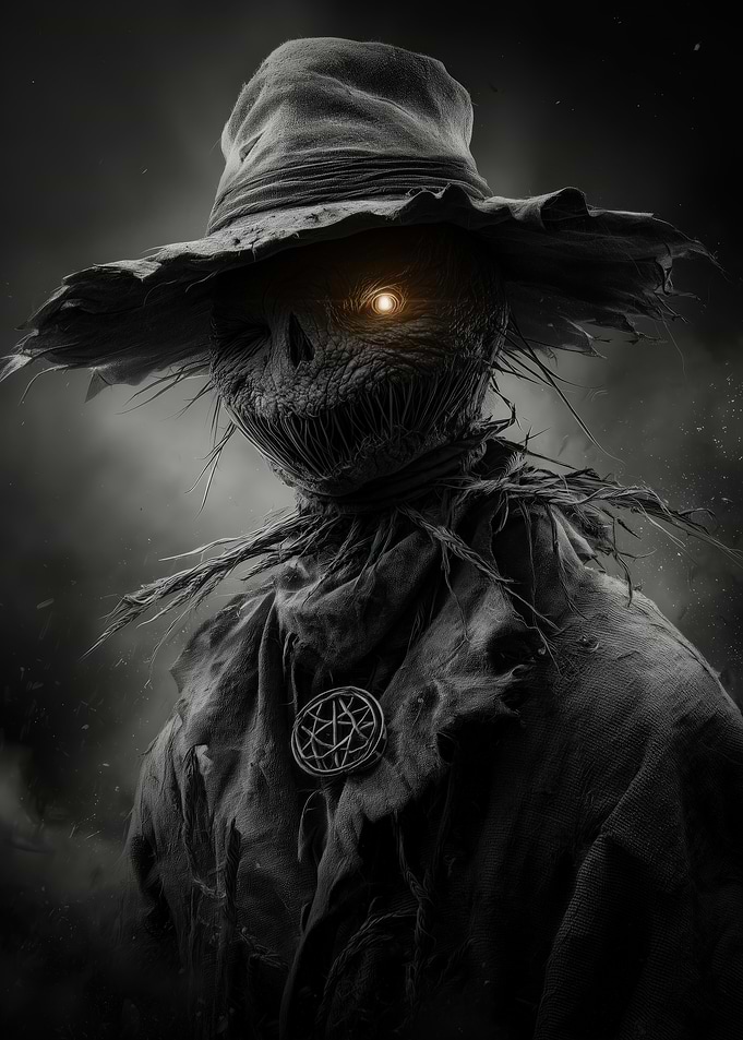 Creepy Scarecrow with Glowing Eye