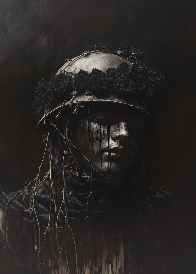 Dark Warrior with Roses and Thorns