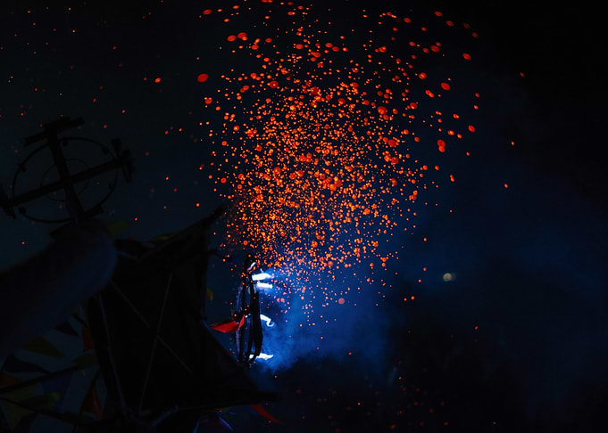 Orange Sparks in the Dark Night