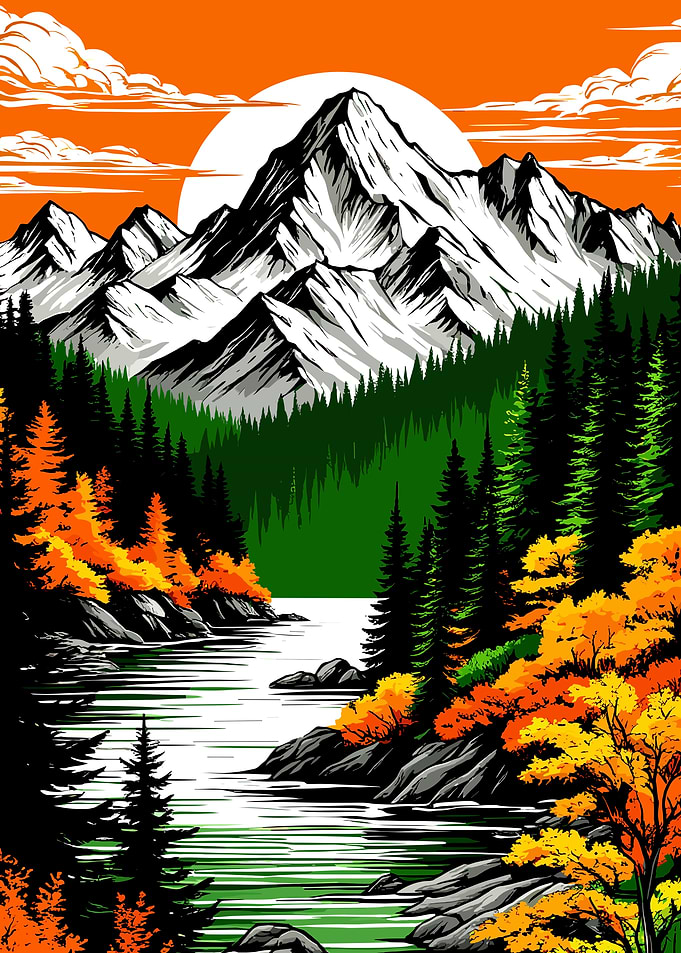 Mountain Landscape with River and Forest