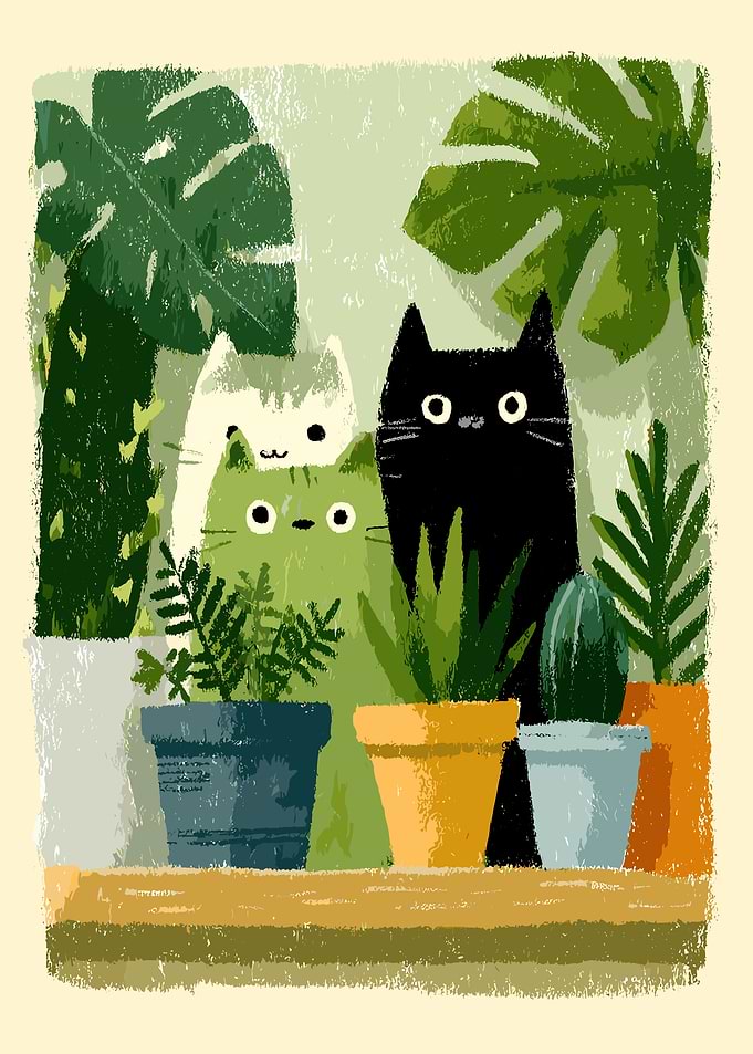 Cats and Plants Illustration