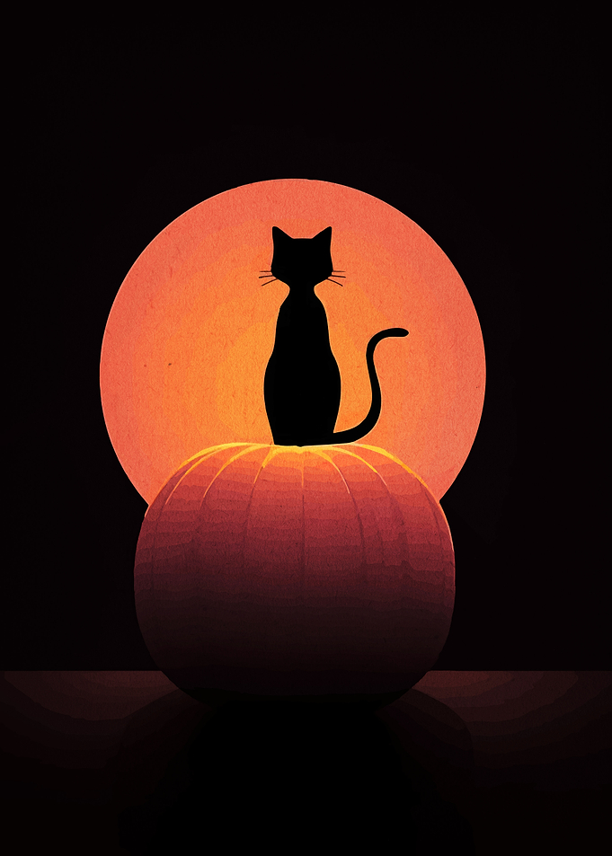 Halloween Cat on Pumpkin Silhouette