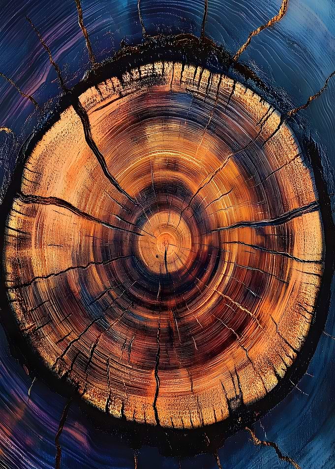 Abstract Tree Rings with Blue Hue