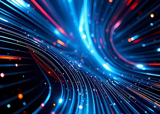 Blue-Red Light Streams with Particle Sparks