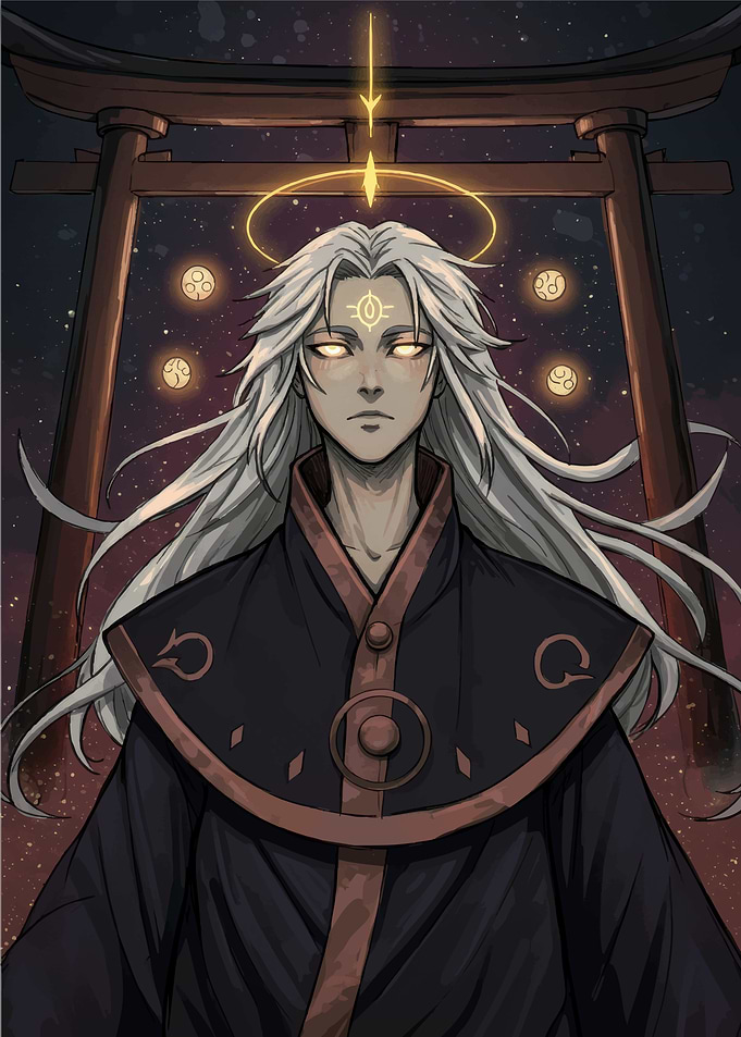 Mystical Figure with Torii Gate