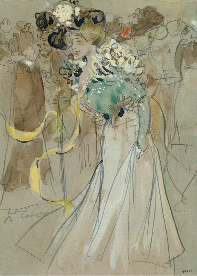 Elegant Woman in White Dress Painting