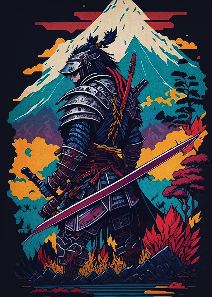Samurai Warrior with Mountain Backdrop