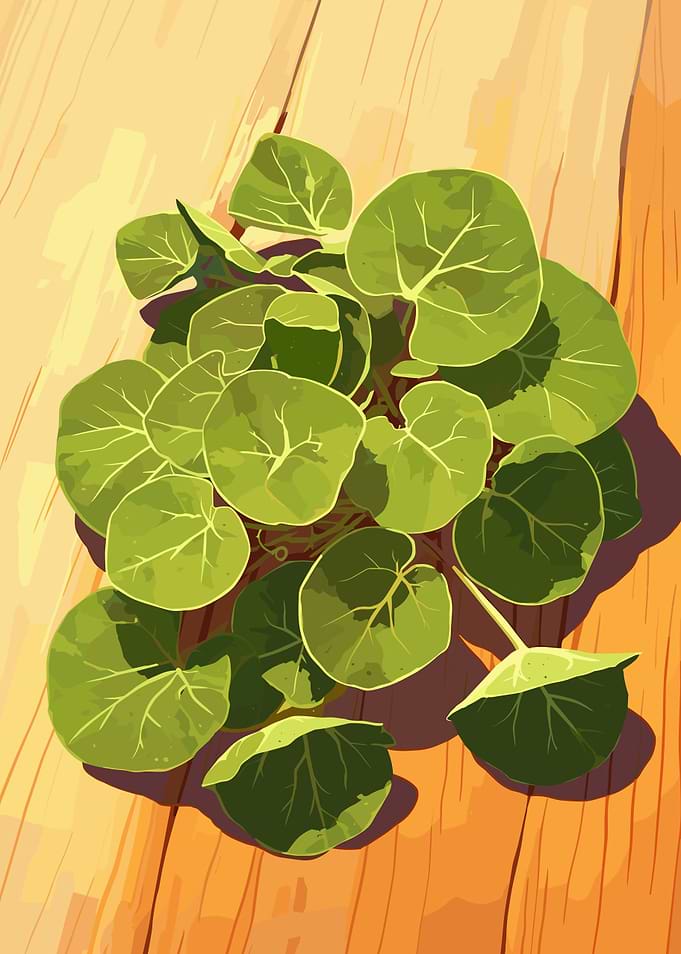 Green Leaves on Wooden Surface