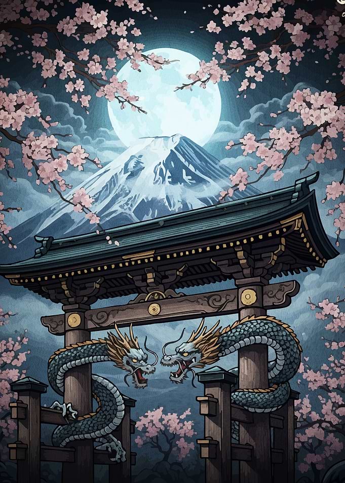 Japanese Dragons Torii Gate Fuji