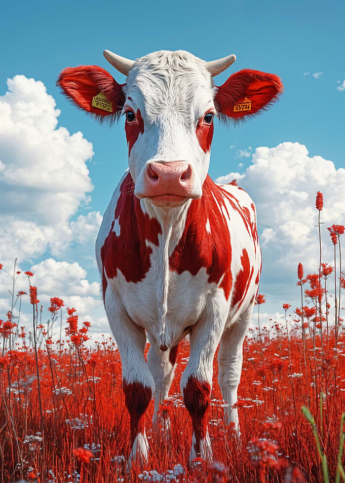 Red and White Cow in Field