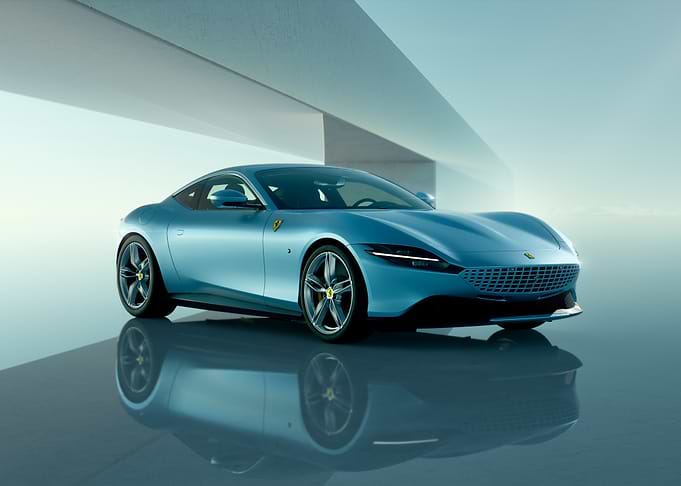 light blue ferrari roma car