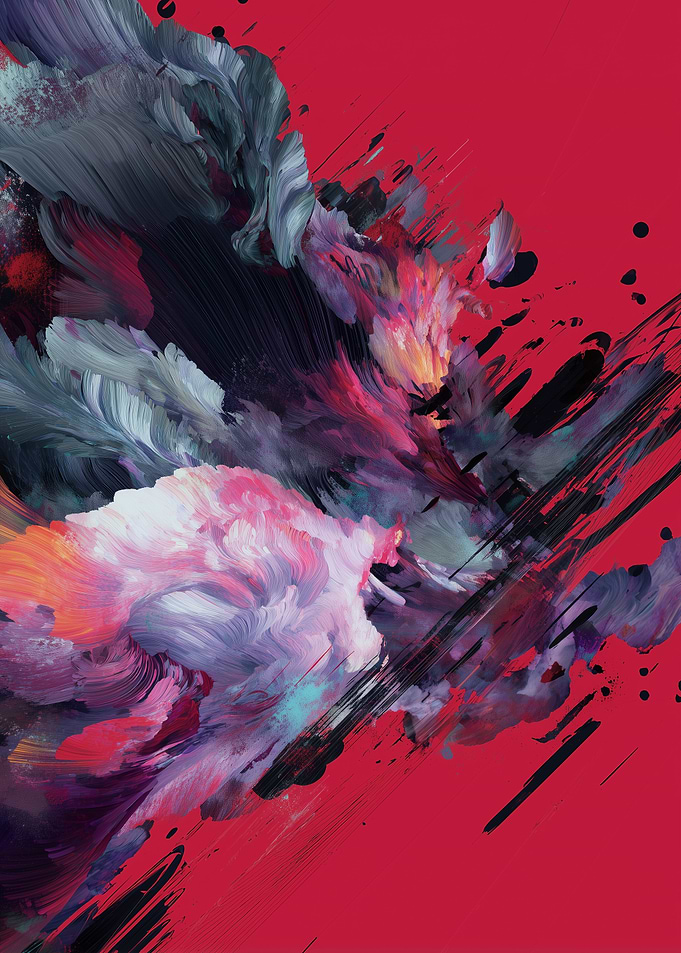 Abstract Painting with Red Background