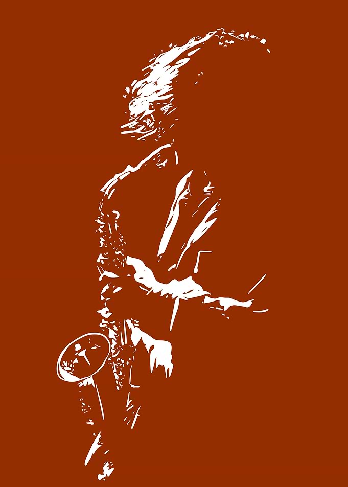 Saxophone Player Silhouette on Brown Background