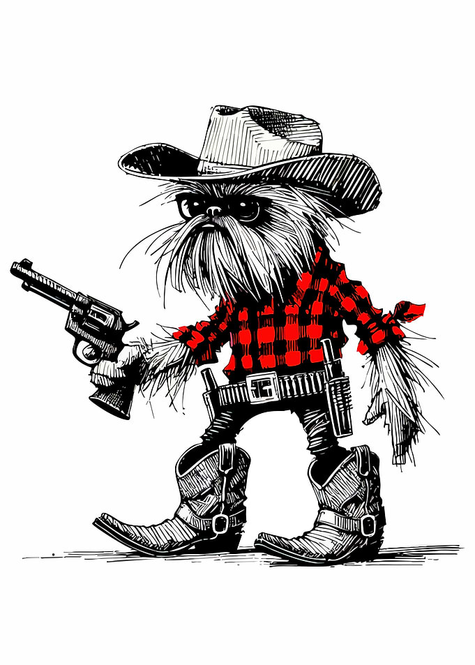 Cartoon Cowboy Dog with Gun