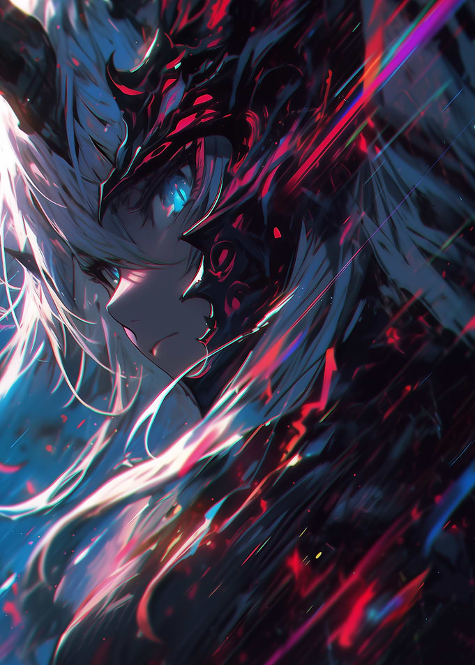 Anime Character with Red and Black Armor