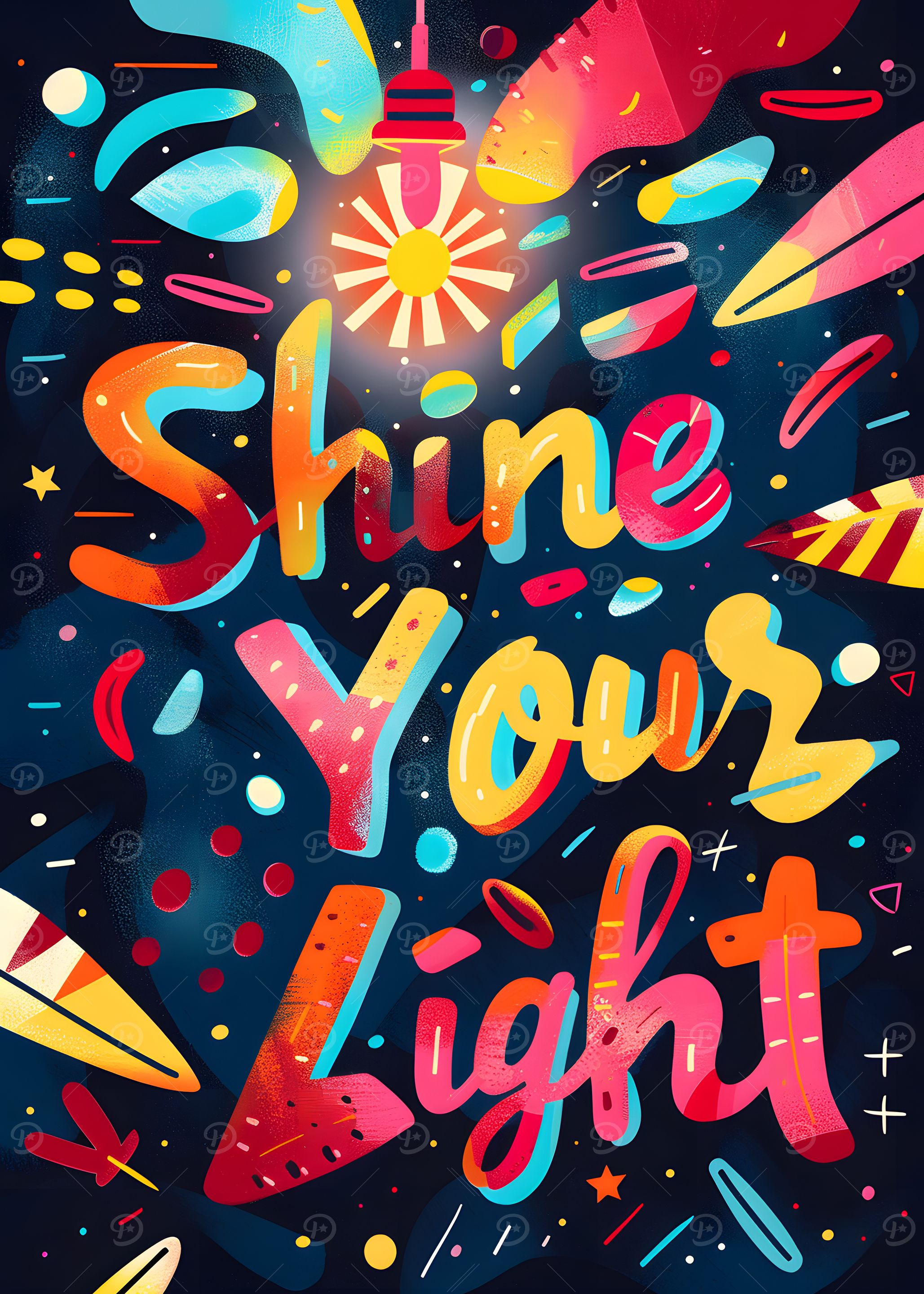 Shine Your Light Colorful Typography Art