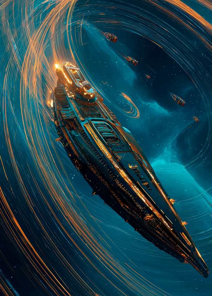 Futuristic Spaceship in Hyperspace