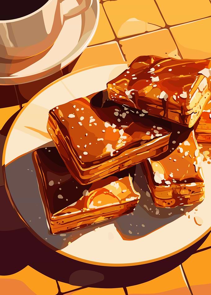 Caramel Brownies and Coffee Illustration