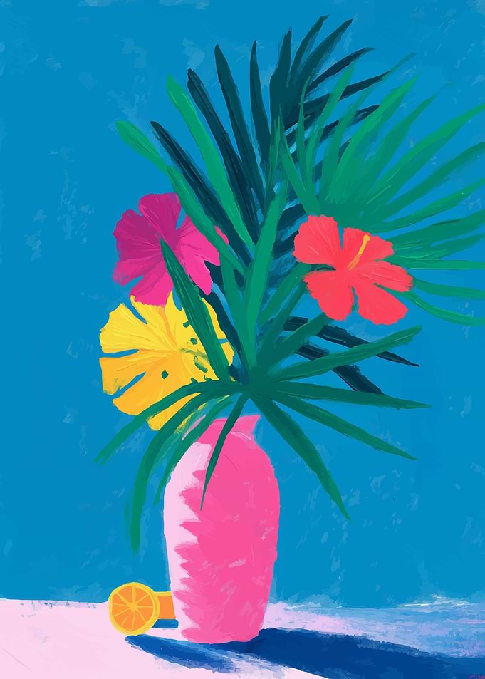 Tropical Flowers in Pink Vase Painting