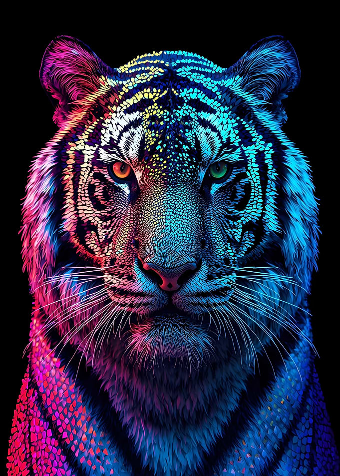 Colorful Tiger Portrait on Black Background