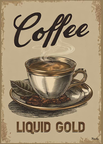 Retro Coffee Vintage Liquid Gold Cup Wall Art