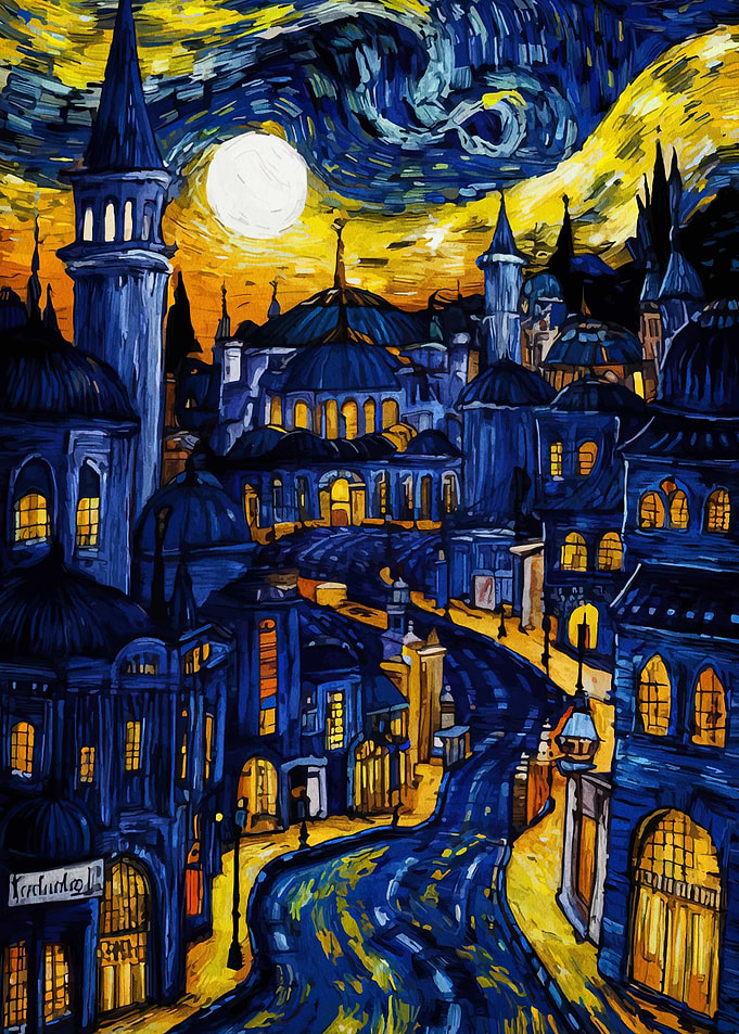 Starry Night Cityscape Painting