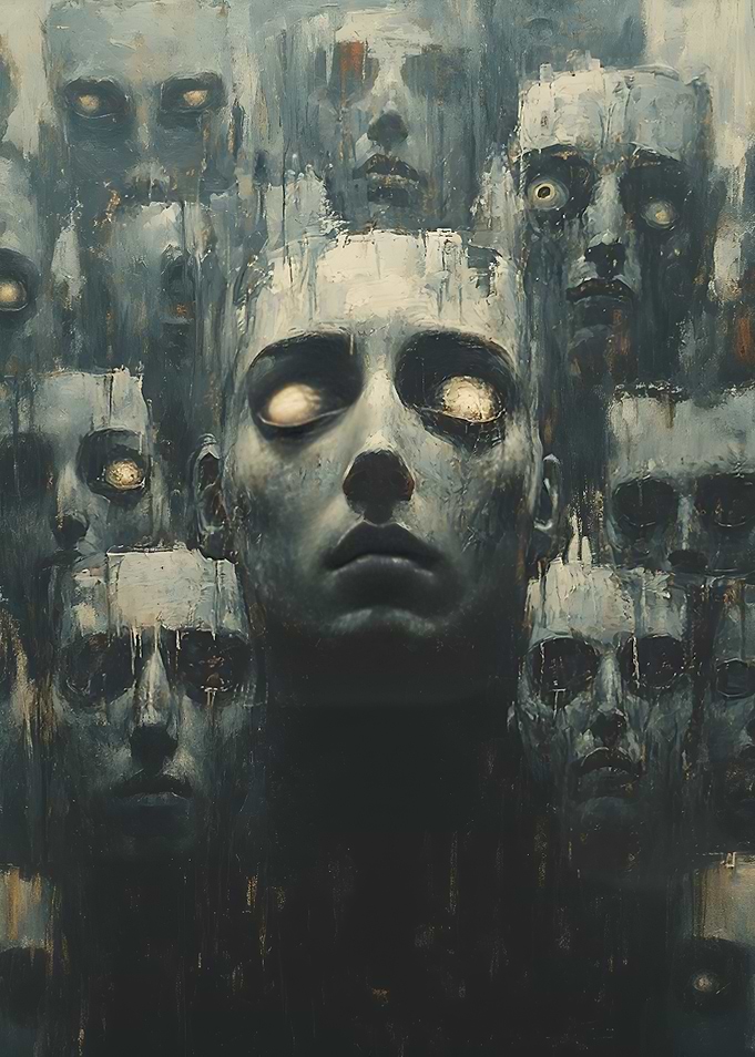 Surreal Faces in Dark Painting