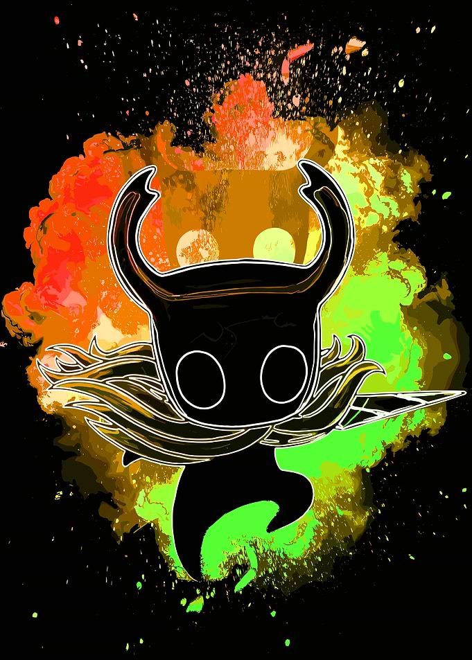 Hollow Knight Silhouette with Colorful Splashes